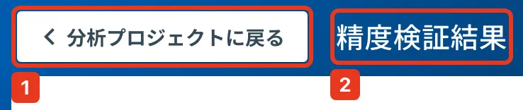 ボニートくんの画面のヘッダ。1 分析プロジェクトに戻る / 2 タイトル