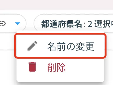 フィルタのメニューの「名前の変更」