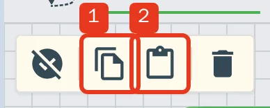 ノードを選んだときのコマンド。左から 選択解除 / 1 コピー / 2 ペースト / 削除