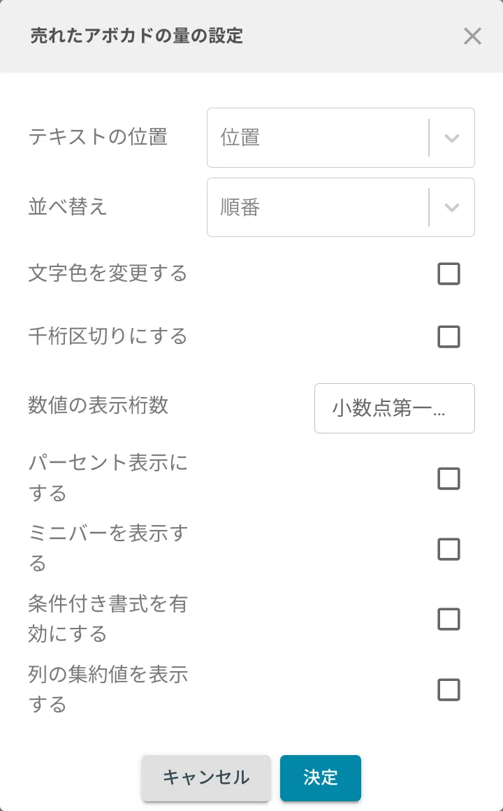 表グラフの列設定